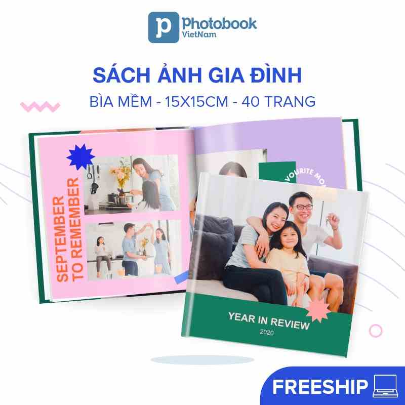 [Toàn Quốc] [E-voucher] Album in ảnh gia đình theo yêu cầu 40 trang bìa mềm 15 x 15cm - thiết kế trên web Photobook