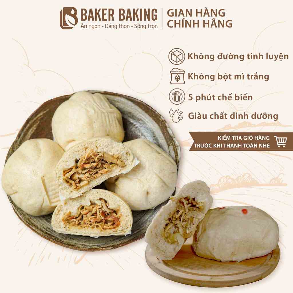 [Mã BMLTB200 giảm đến 100K đơn 499K] Bánh bao tươi nguyên cám Baker Baking mix vị không chất bảo quản set 4 bánh