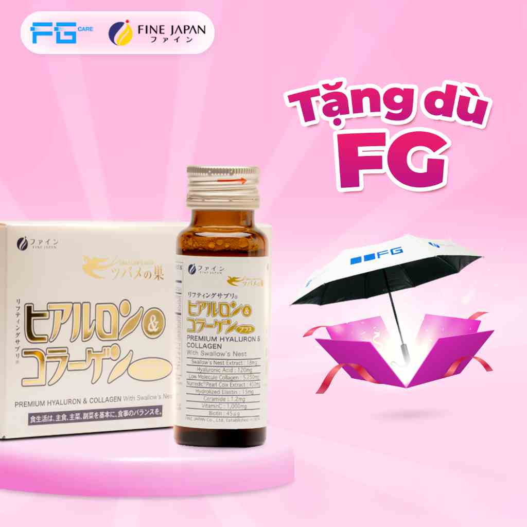 Collagen nước Tổ Yến Sào Nhật Bản Thượng Hạng Đẹp Da - Fine Japan Hyaluron & Collagen With Swallows Nest 10 chai x 50ml