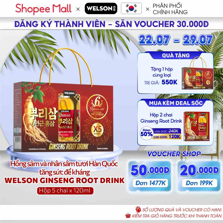 Hồng Sâm và Nhân Sâm Tươi Hàn Quốc Tăng Sức Đề Kháng Welson Ginseng Root Drink