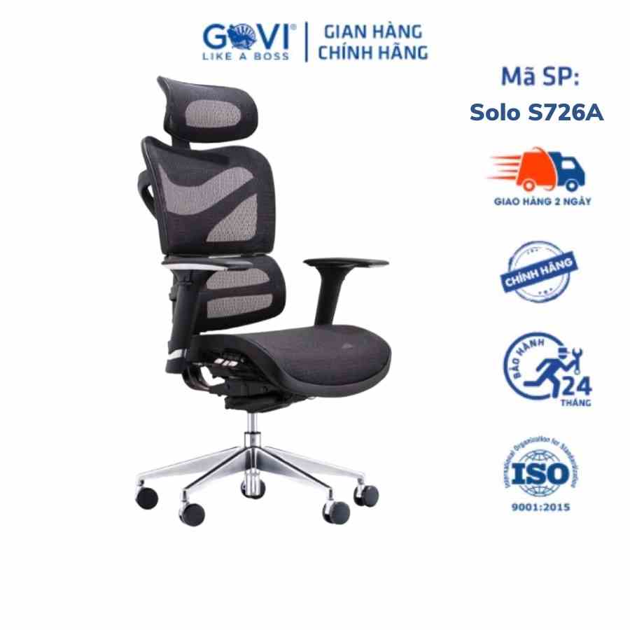 Ghế công thái học Ergonomic GOVI Solo S726A - Tựa đầu tựa tay điều chỉnh,đệm ngồi trượt trước-sau, ngả lưng từ 90-135 độ