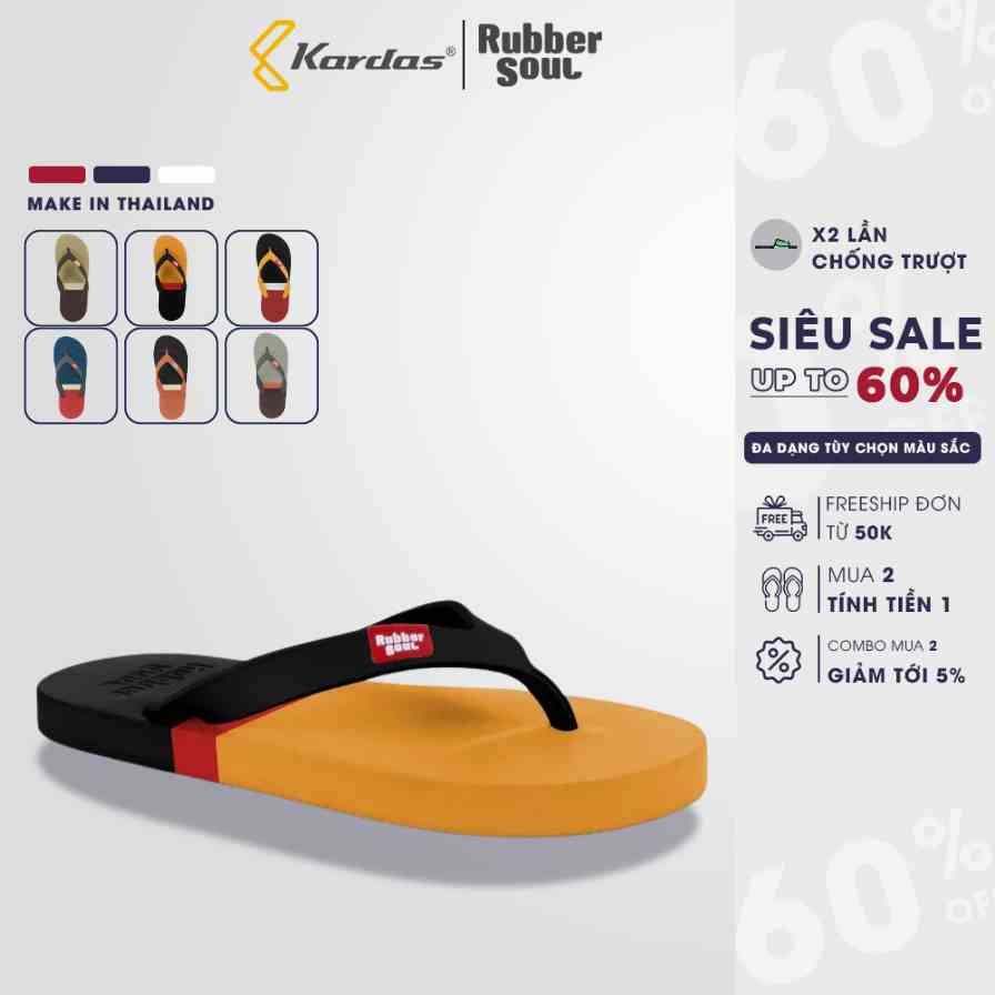 [Mã BMLTA35 giảm đến 35K đơn 99K] Dép Thái Lan unisex siêu mềm, nhẹ RUBBER SOUL - BALANCE TRI COLOR