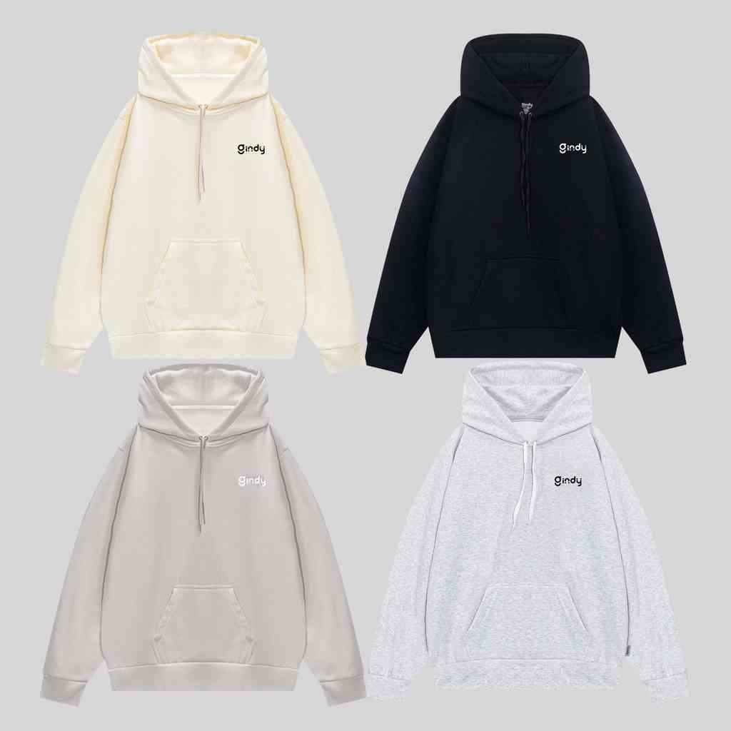 Áo hoodie form rộng trơn nam nữ GINDY đủ màu dài tay có mũ basic unisex chất nỉ bông thời trang thu đông A034 A093