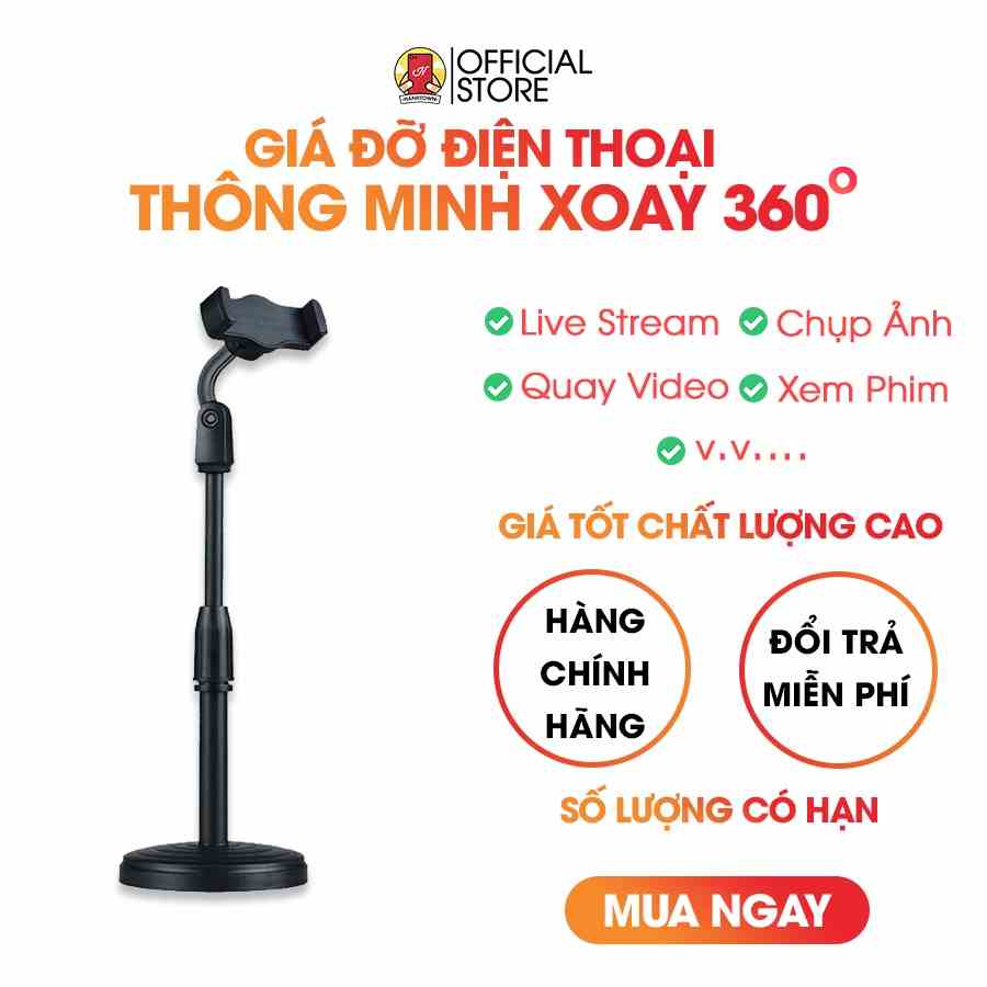 Giá đỡ điện thoại di động, máy tính bảng để bàn, có thể điều chỉnh độ cao, xoay 360 độ, Livestream, Xem Video Handtown