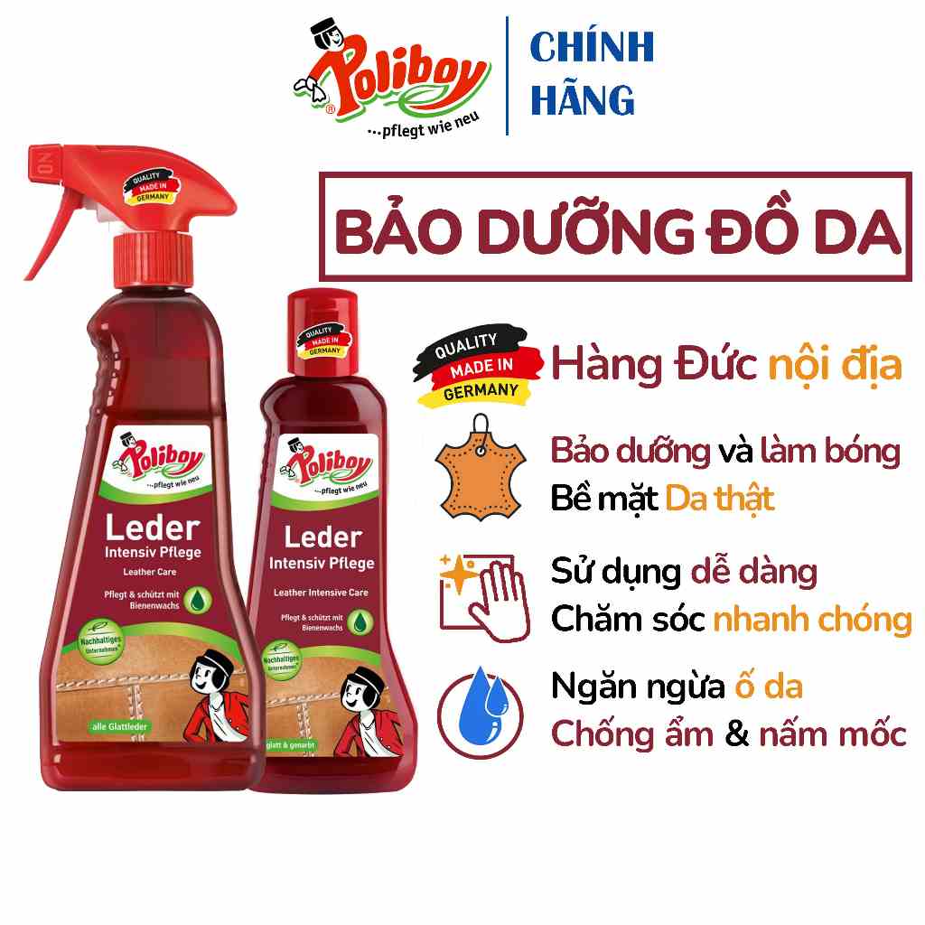 Bảo Dưỡng Túi Da, Giày Da, Đồ Da Cao Cấp POLIBOY Làm Bóng Túi Da, Giày Da, Làm Mới Ghế Da Ô Tô, Sofa Da