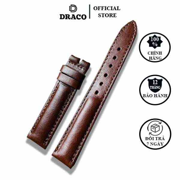 Dây da đồng hồ Draco DDDH02 màu nâu size 20 - 22 [Tặng kèm khóa] chất liệu da bò thật cao cấp - thời trang nam - nữ