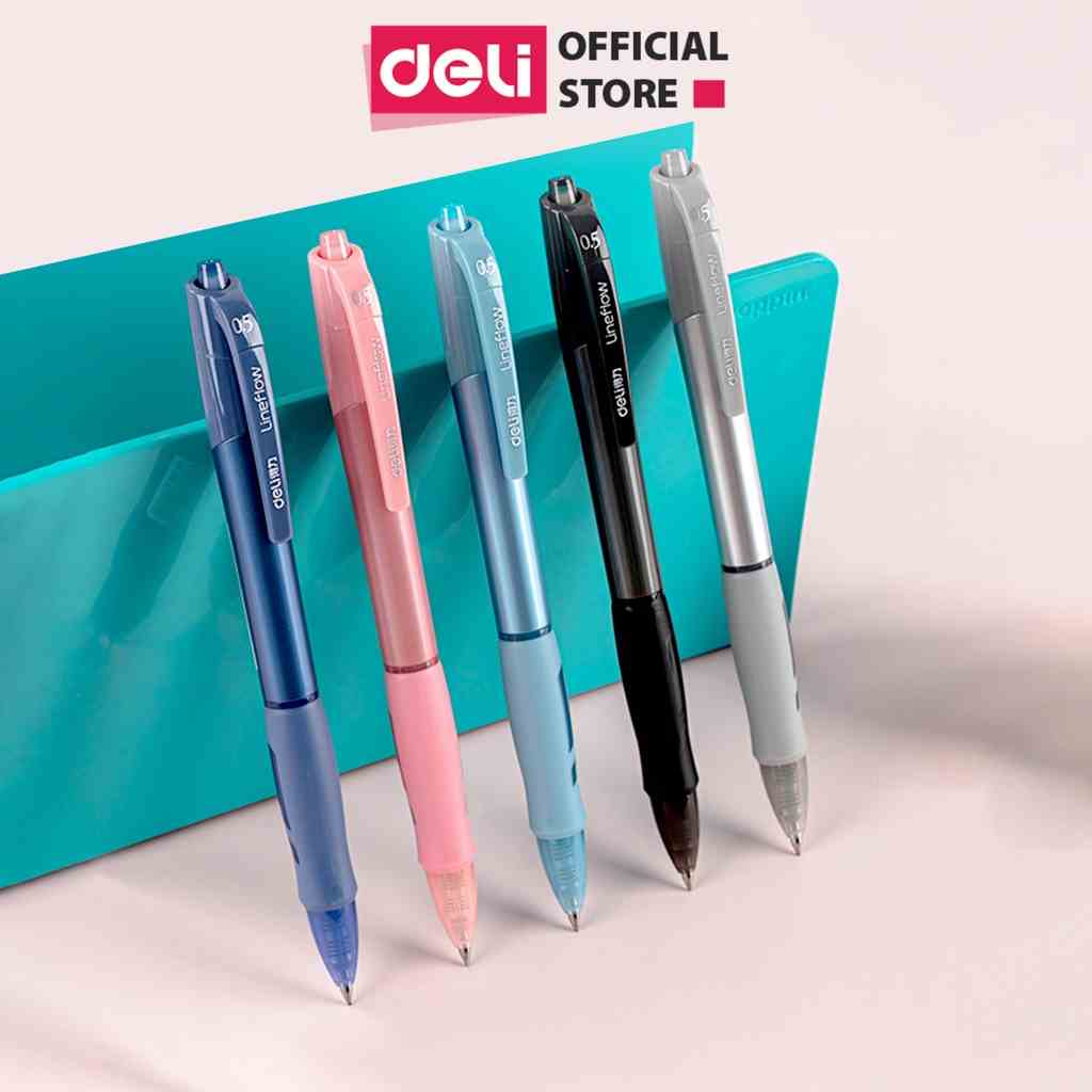 Bút bi nước mực gel bấm 0.5mm Deli - mực đen nhanh khô, viết đều, trơn tru, chất lượng cao - Màu ngẫu nhiên - S08-B