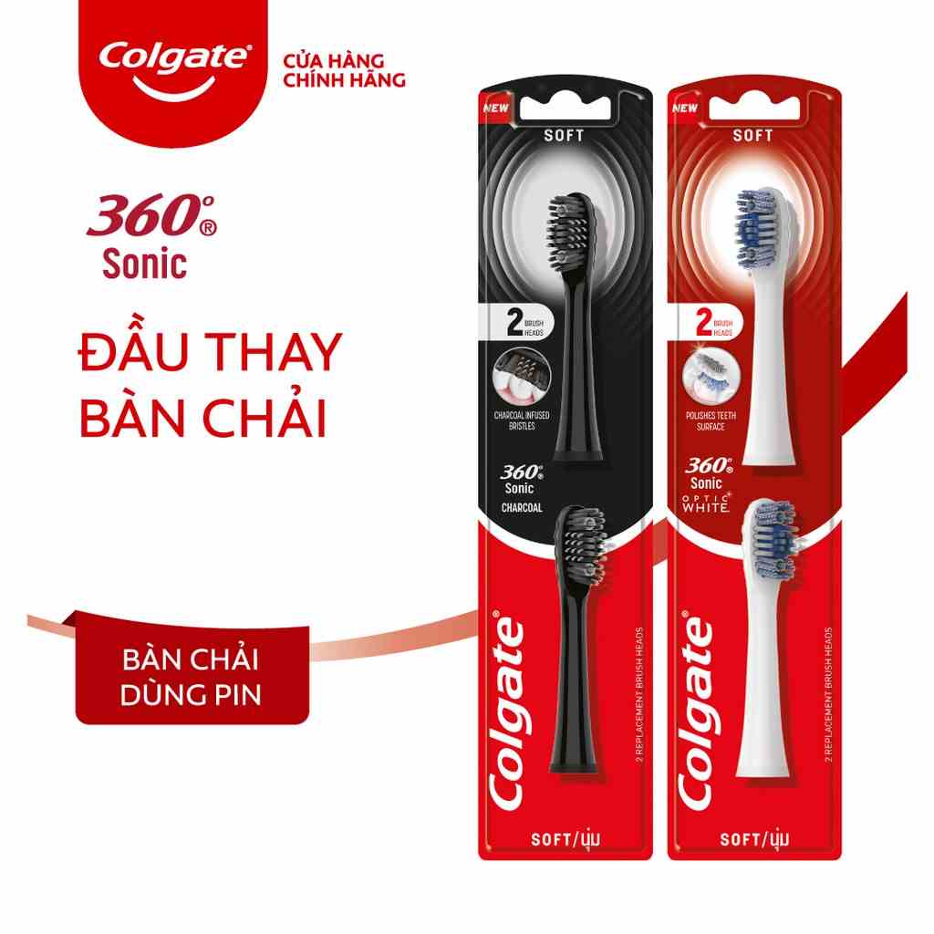 Bộ 2 đầu thay bàn chải điện Colgate Sonic 360 Charcoal