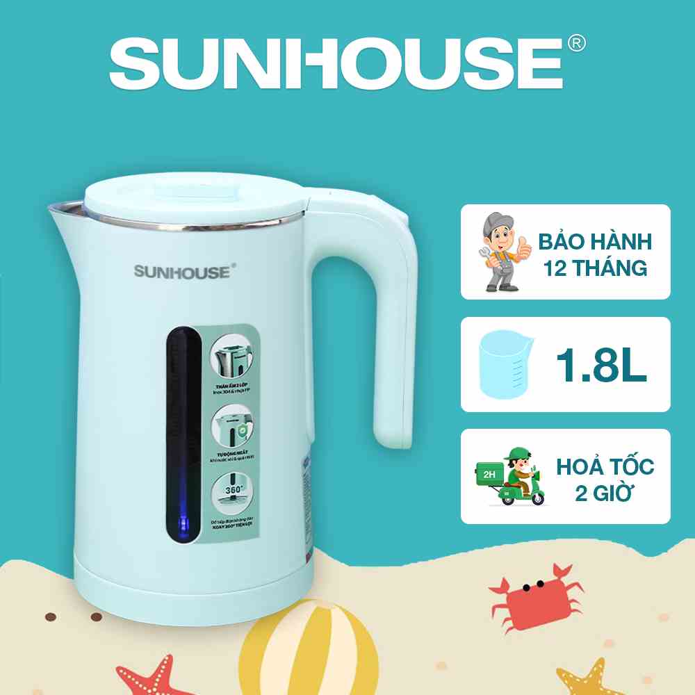 Ấm siêu tốc inox 2 lớp 1.8L SUNHOUSE SHD1351 - Bảo hành chính hãng 12 tháng