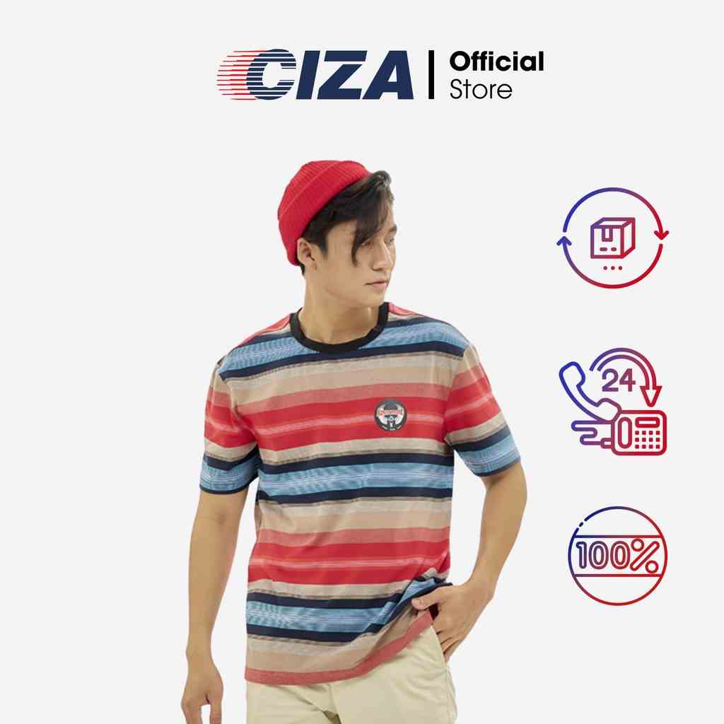 Áo thun ngắn cộc tay nam CIZA cổ tròn vải cotton hoạ tiết kẻ ngang độc đáo form slim size S M L XL ATNS19