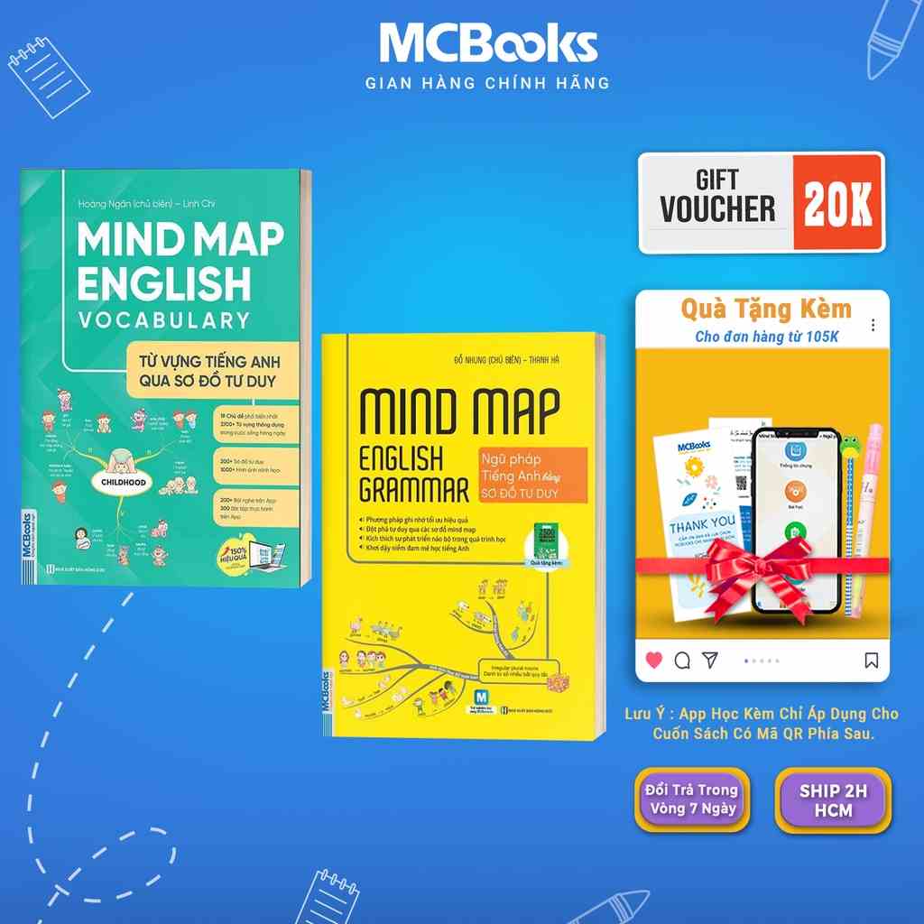 Sách - Mindmap English Grammar và Mindmap English Vocabulary - Học Kèm App Online Mcbooks