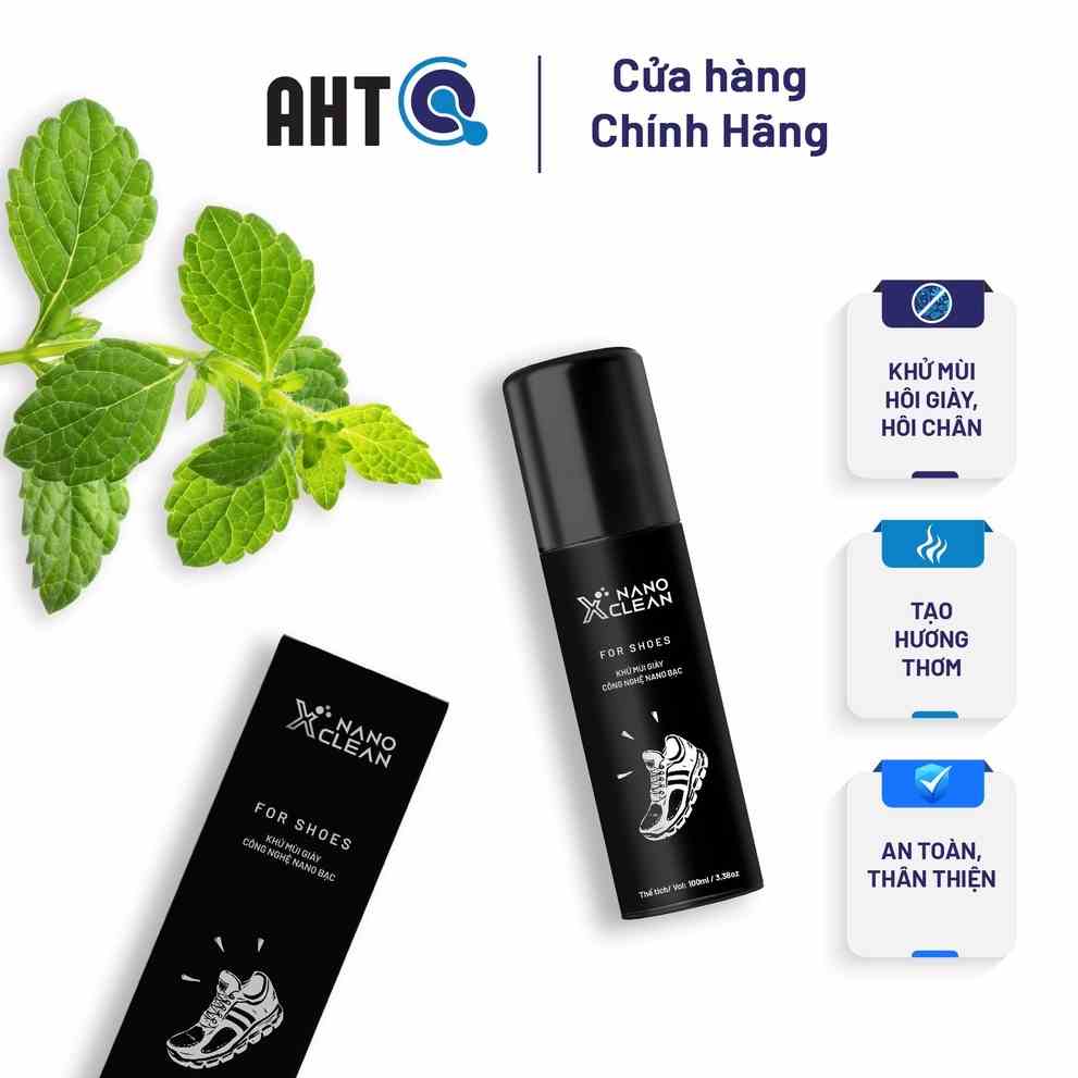 Chai xịt giày diệt khuẩn khử mùi hôi giày, hôi chân Nano Xclean For Shoes 100ml Hương Bạc Hà - Nano Bạc AHT Corp (AHTC)