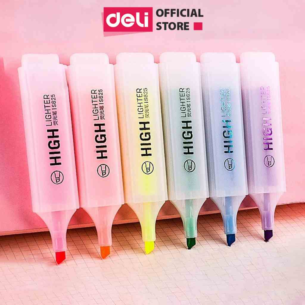 Bút highlight đánh dấu nhớ dòng dạ quang Deli màu pastel phù hợp cho học sinh văn phòng tiện dụng nhanh khô cao cấp S625