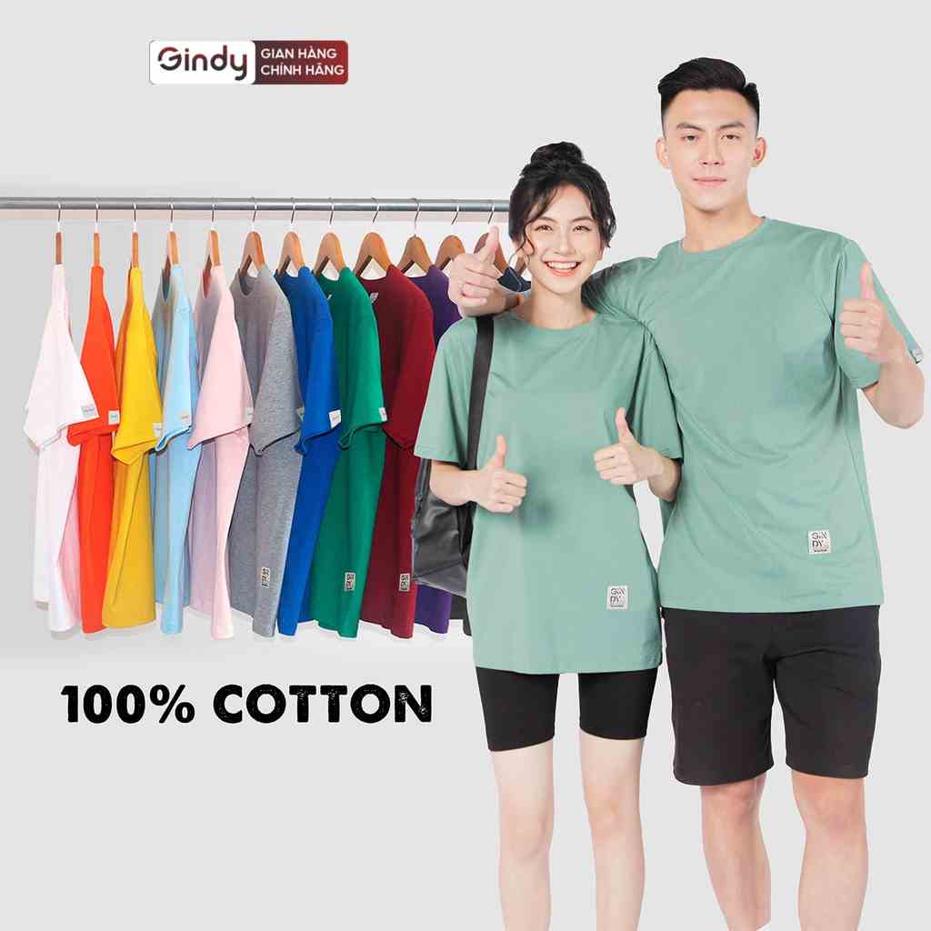 Áo phông thun trơn nam nữ chất cotton GINDY tay lỡ nhiều màu form rộng basic phong cách thời trang unisex A038