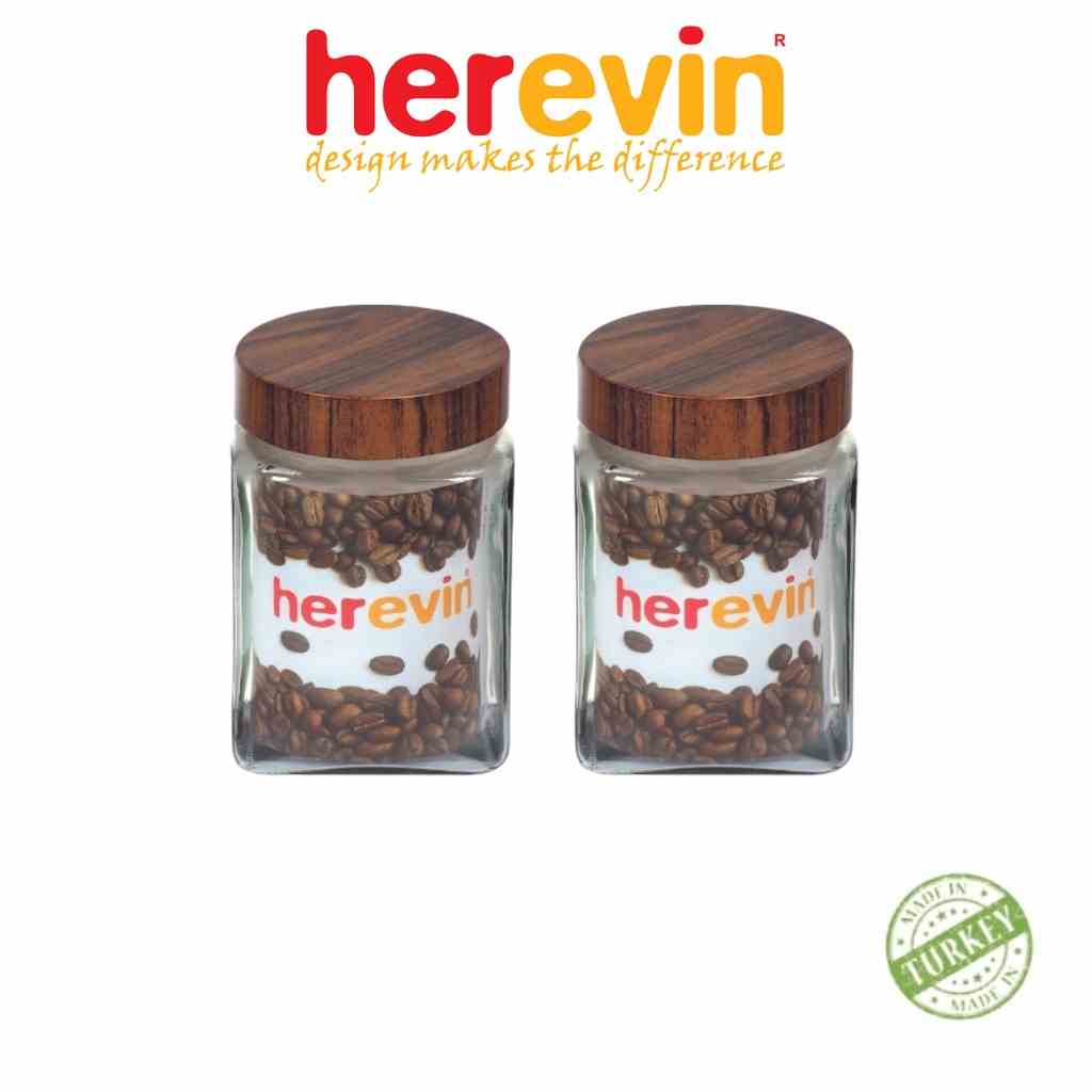 [Mã BMLTA35 giảm đến 35K đơn 99K] Bộ 2 Hũ Thuỷ Tinh Herevin Vuông Nắp woody 2L - HEHU231016-205