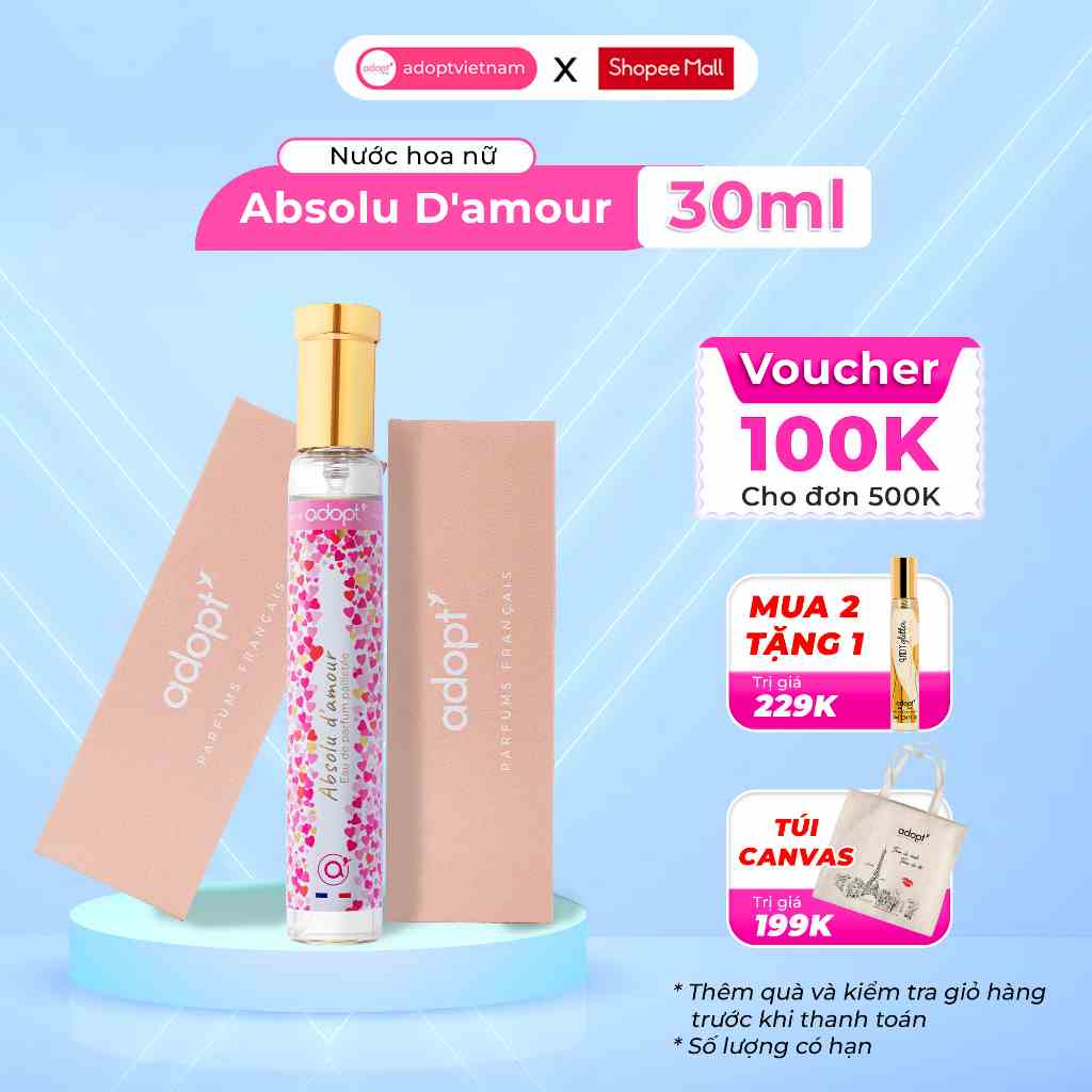 Nước hoa nữ  Adopt Absolu Damour tinh dầu thơm chính hãng Pháp lưu hương tới 12 tiếng hương hoa hồng lãng mãn ngọt ngào