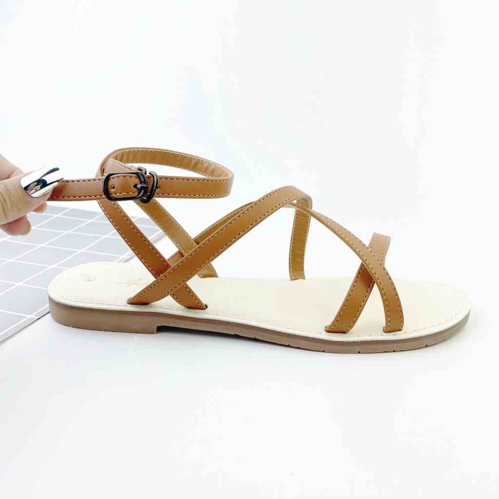 Giày Sandal đi học Nữ Thời Trang biển Quai hậu Chéo Dây Mảnh Cao Cấp Có Bigsize Hishoo S008