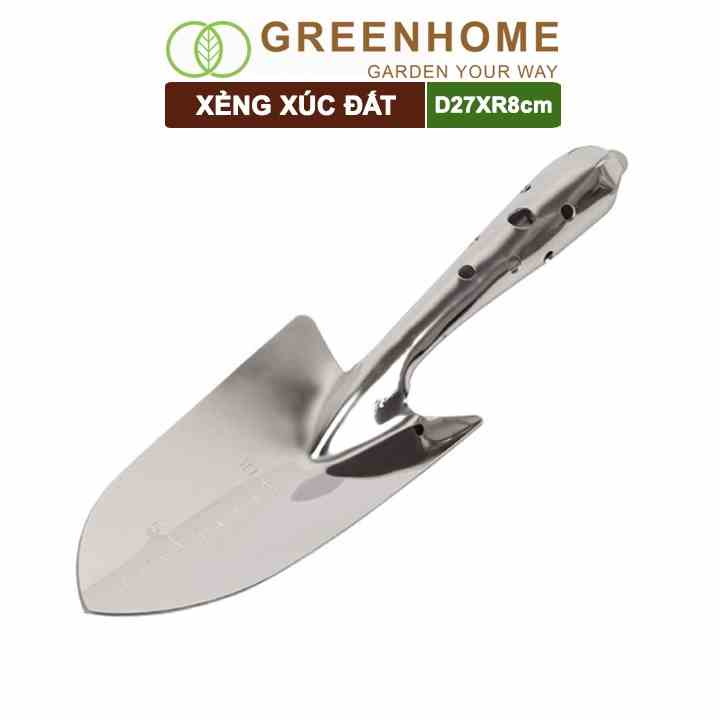 Xẻng làm vườn inox Greenhome, D27xR8cm, cầm tay, chống rỉ, siêu bền, dễ vệ sinh, tiện lợi