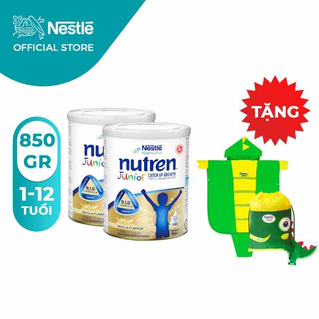 [Tặng 1 Balo và Áo Choàng Tắm Khủng Long] Combo 2 Lon Nutren Junior 850gr/lon