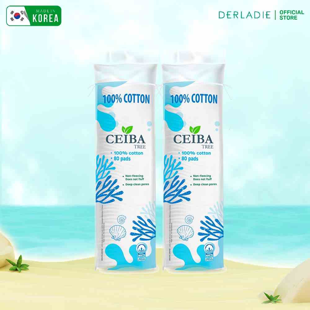 Combo 2 Bông Tẩy Trang Ceiba Derladie 100% Cotton Siêu Tiết Kiệm Dung Dịch 80 Miếng x2