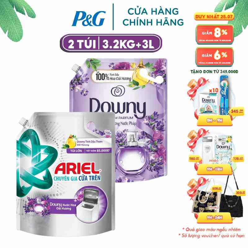 Combo Nước Giặt ARIEL Hương Hoa Oải Hương 3.2Kg & Xả Vải DOWNY Hương Hoa Oải Hương 3L