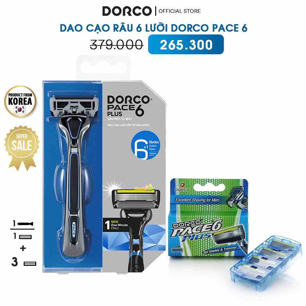 [Mã BMLTB35 giảm đến 35K đơn 99K] Combo Dao Cạo Râu 6 Lưỡi Dorco Pace 6 Plus Và Hộp 04 Đầu Cạo Râu 6 Lưỡi Pace 6