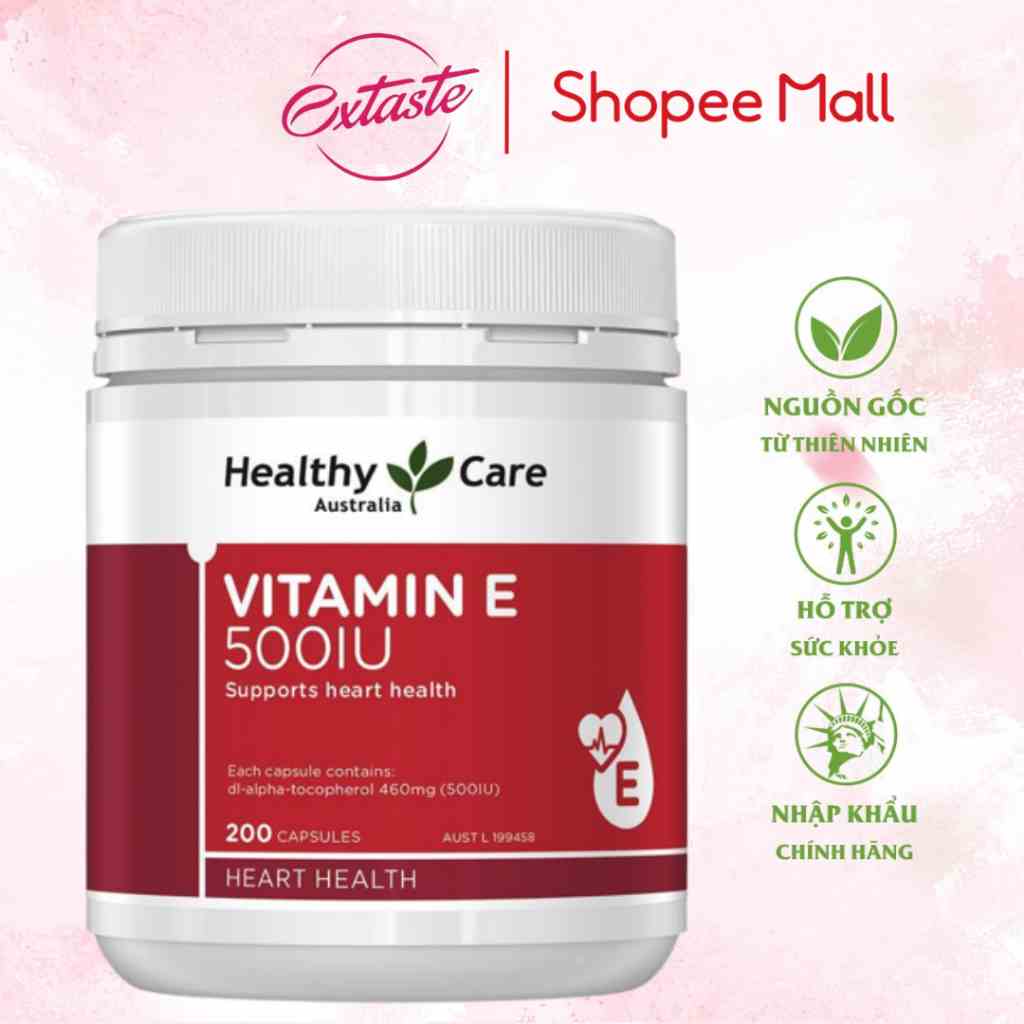 Viên uống chống oxy hóa Healthy Care Vitamin E 500IU hộp 200 viên