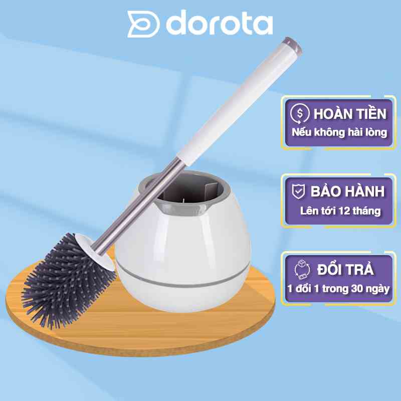 Cọ bồn cầu silicon thông minh DOROTA cọ toilet có hộp đựng cán kim loại kèm kẹp gắp tóc B5