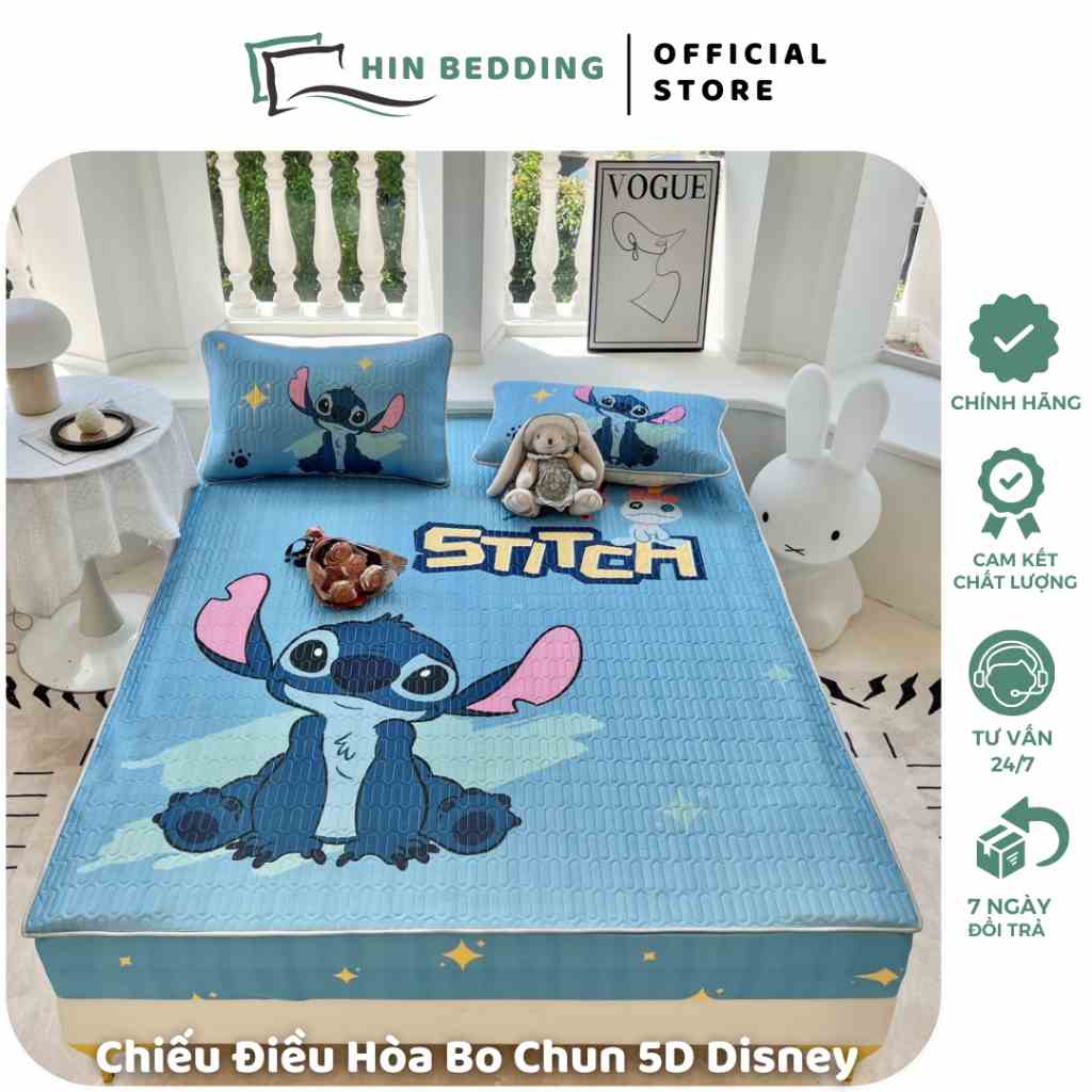 Chiếu Điều Hòa Cao Su Non Bo Chun Disney 5D HIN BEDDING Cao Cấp, Chất Liệu Mặt Chiếu Tencel Siêu Mềm Mát Cho Mùa Hè