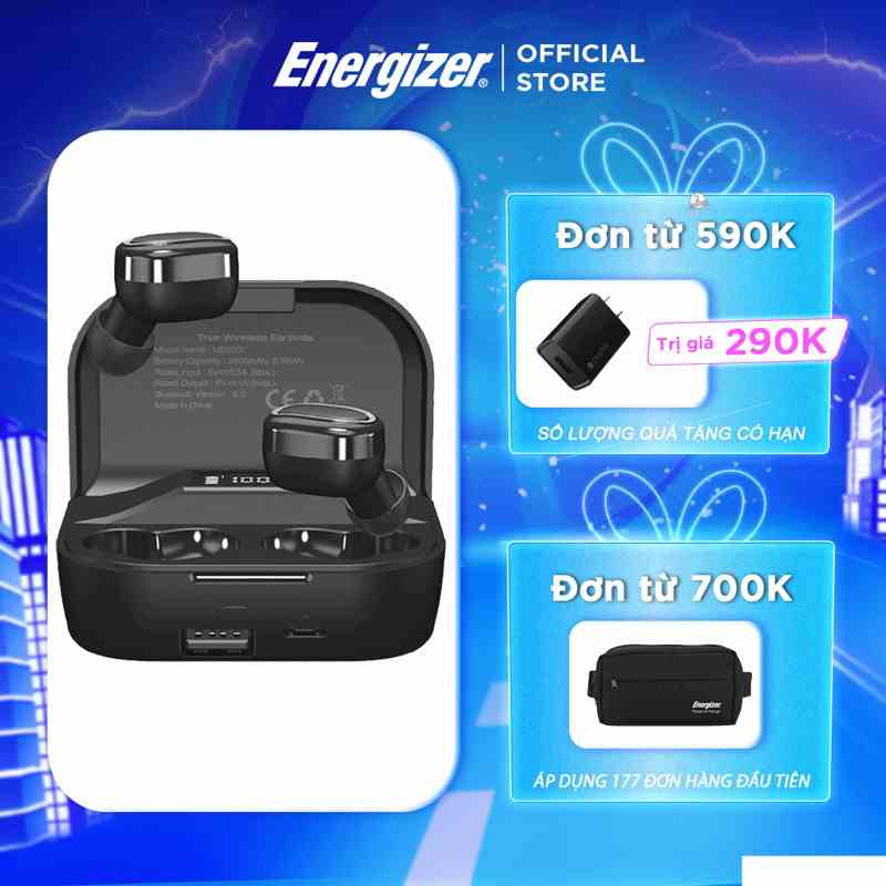 Tai nghe True Wireless Stereo Energizer UB2607 - tích hợp sạc dự phòng 2600mAh, thiết kế nhỏ gọn, âm thanh chuẩn HD