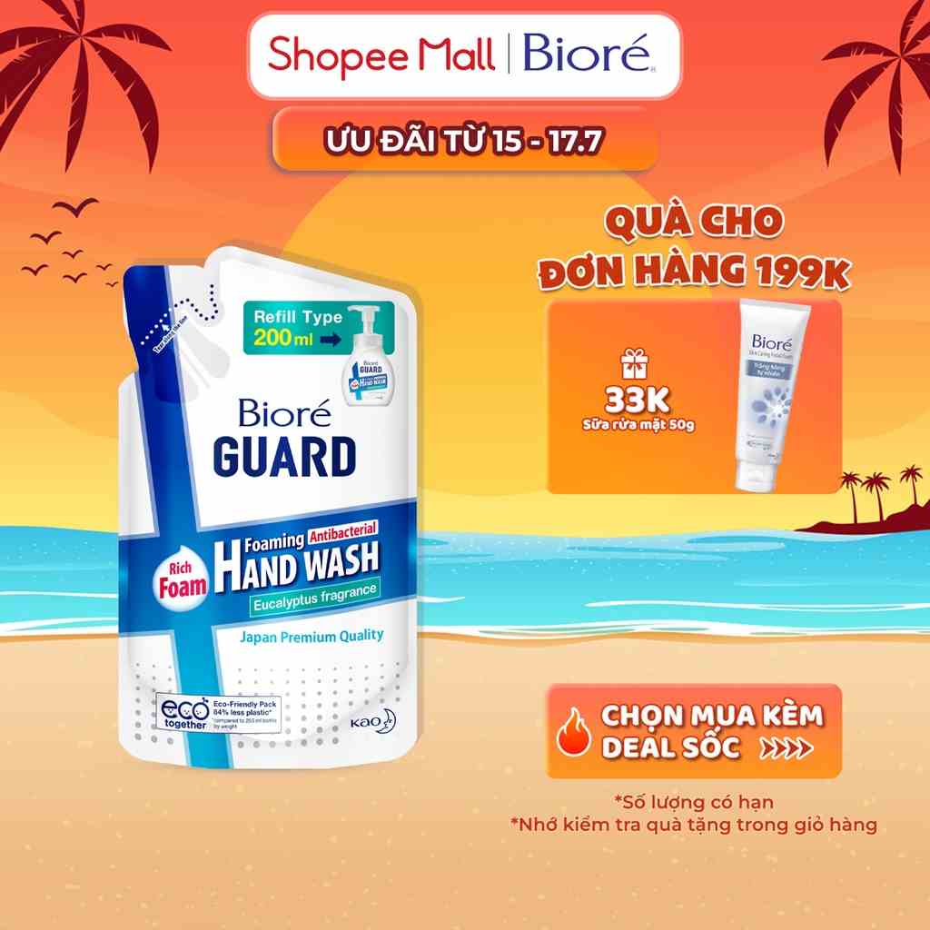 Bioré Bọt Rửa Tay Kháng Khuẩn Guard – Hương Khuynh Diệp (Túi) 200ml