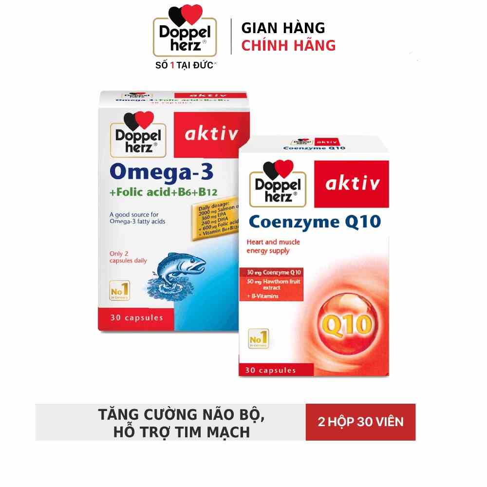 Bộ đôi tăng cường sức khỏe não bộ và tim mạch Doppelherz Omega 3 + Coenzyme Q10 ( 02 hộp 30 viên/hộp)