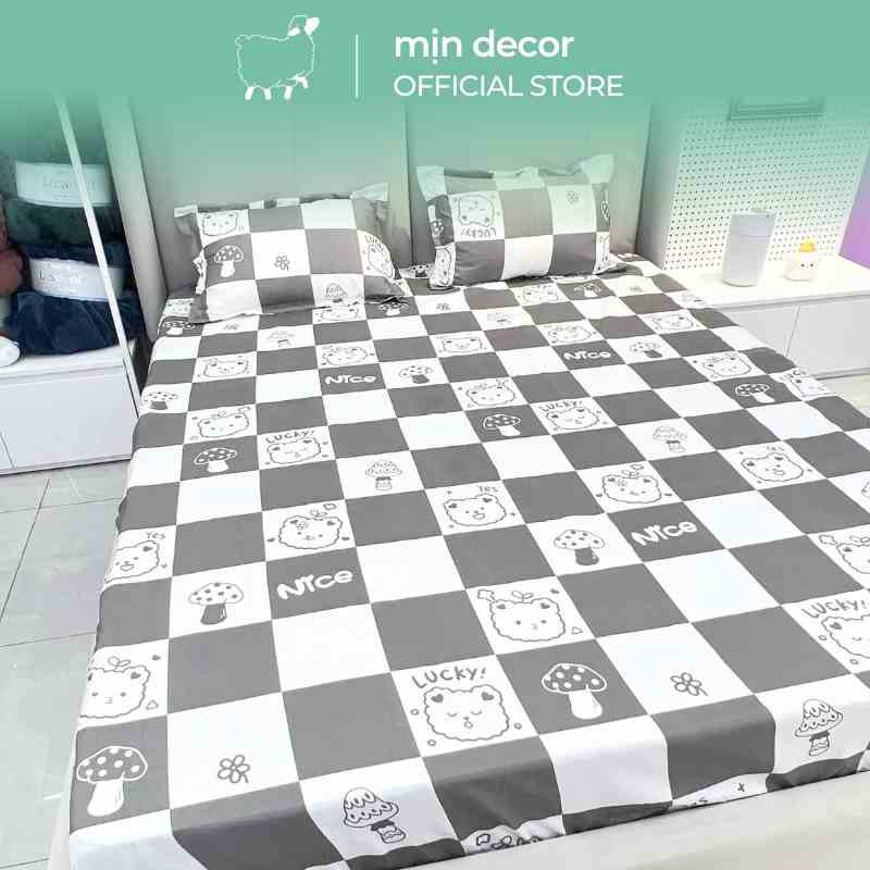 [Mã BMLTA35 giảm đến 35K đơn 99K] Set ga gối cotton 3D MỊN DECOR mát mịn bo chun miễn phí