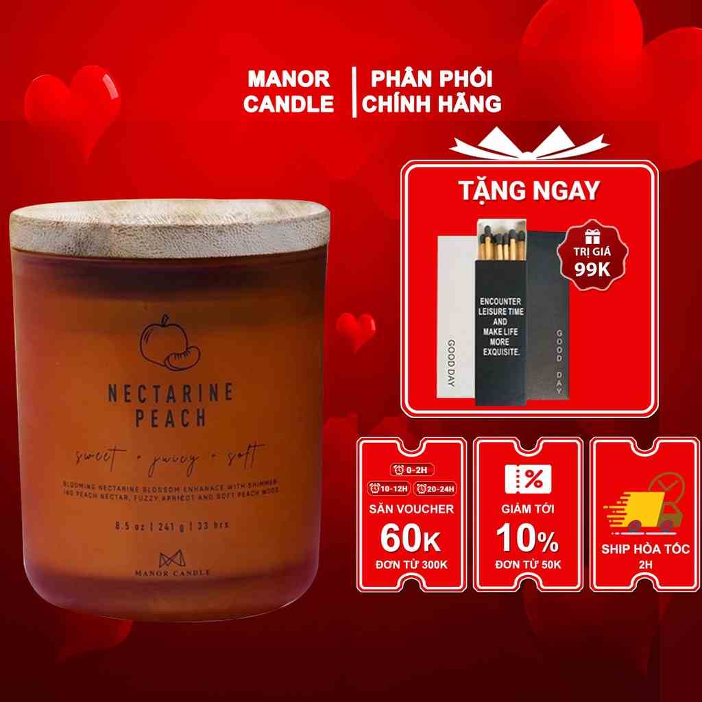 Nến thơm Manor Candle Hương Nectarine Peach Bấc Gỗ Size 8.8 Oz 241g, Manor Candle