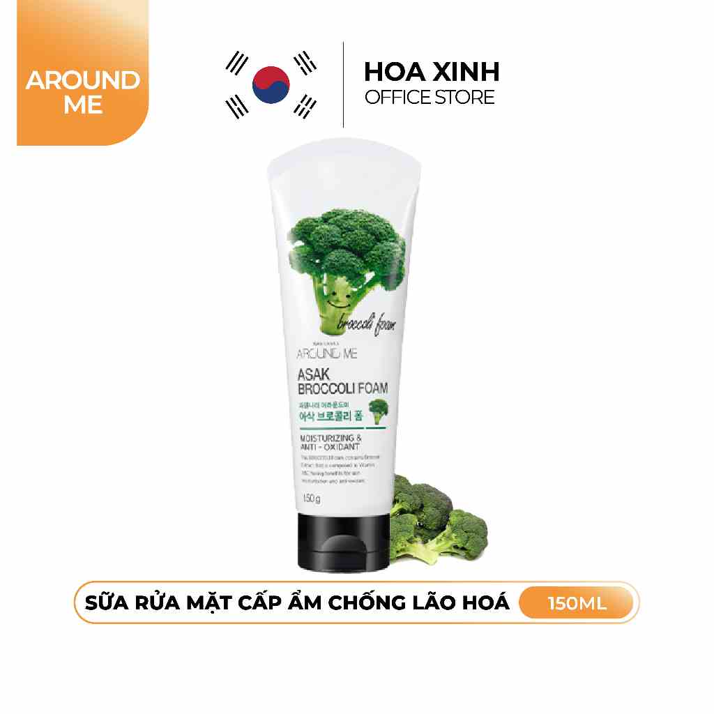 Sữa Rửa Mặt Around Me Cấp Ẩm Chống Lão Hóa Chiết Xuất Bông Cải Xanh Asak Broccoli Foam 150g