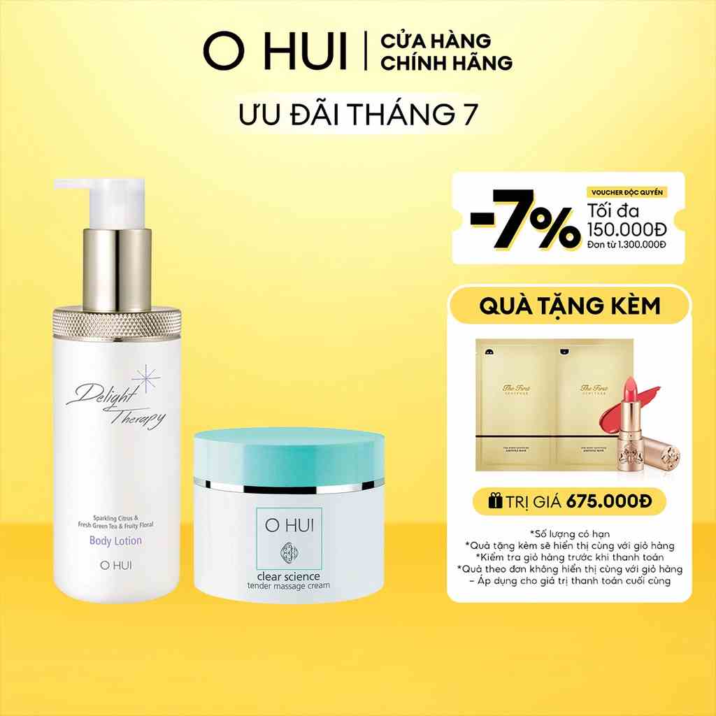 Combo Sữa dưỡng thể da ẩm mượt mịn màng OHUI Delight Therapy Body Lotion 300ml và Kem massage cấp ẩm Clear Science Tende