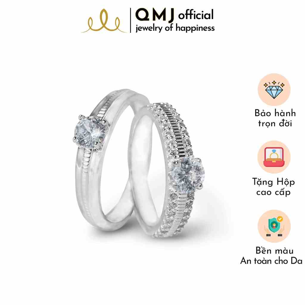 QMJ Nhẫn cặp đôi bạc 925 Endless Love đính đá CZ, khắc tên lazer miễn phí - QĐ539