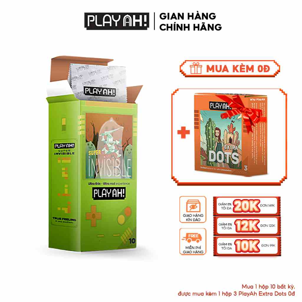 Bao Cao Su PLAYAH Super Invisible Siêu Mỏng Hộp 3/10 size 52mm