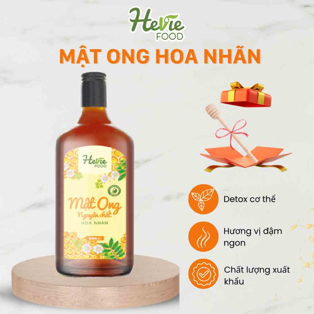 Mật ong hoa nhãn hoặc hoa cafe nguyên chất xuất khẩu 900gr Heviefood