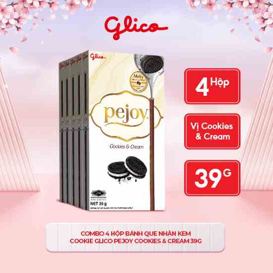 [Mã BMLTB35 giảm đến 35K đơn 99K] Combo 4 hộp Bánh que nhân kem cookie GLICO Pejoy Cookies & Cream 39G