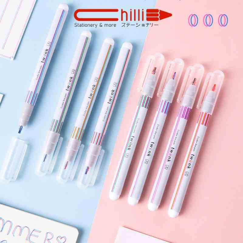 Bút 2 Ngòi Sun-Star Twiink 2 Color Pen 2 Đầu Khác Màu Song Song, Viết Vẽ Tạo Hình Cực Xinh