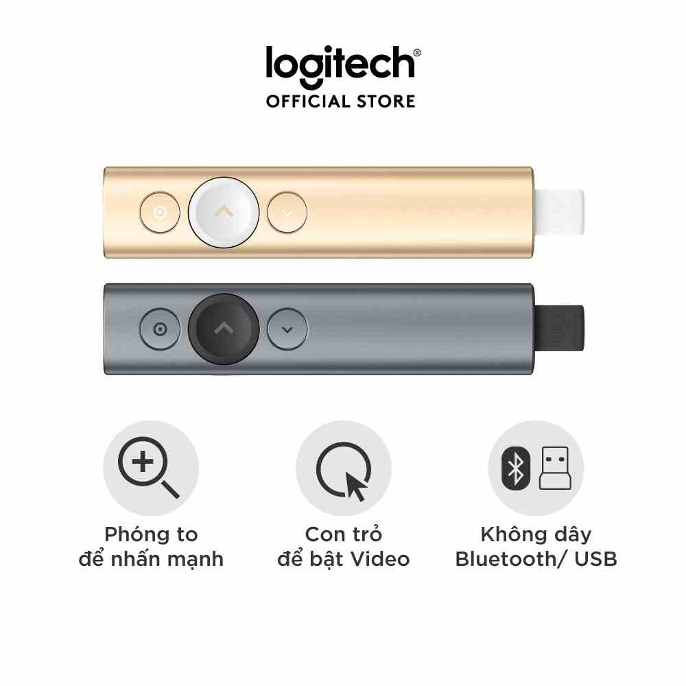 [Mã ELCL7 giảm 7% đơn 300K] Bút trình chiếu không dây 30m Logitech Spotlight - Bluetooth, USB, phóng to để nhấn mạnh