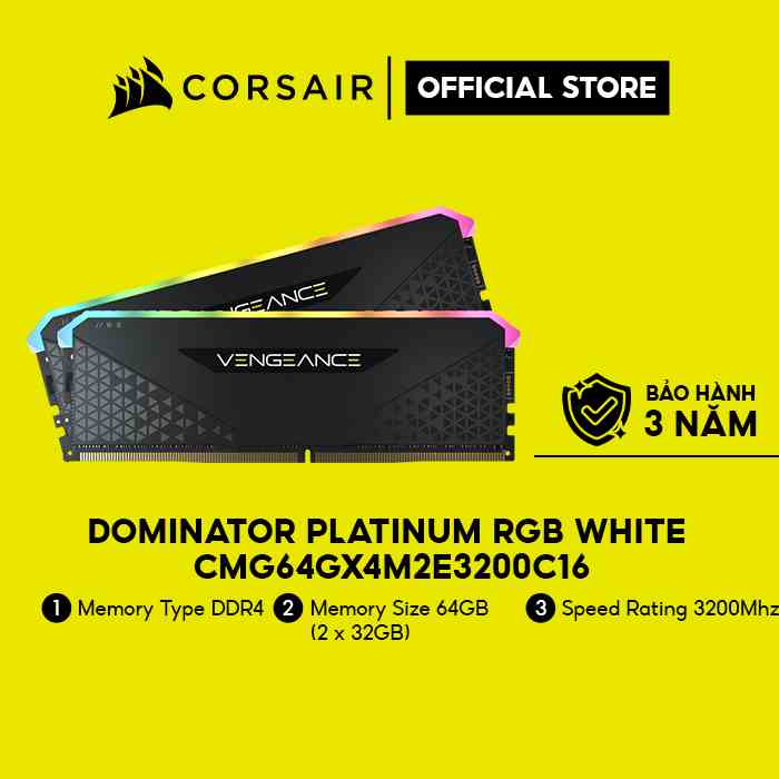 [Mã ELCL10 giảm 10% đơn 9TR] Ram PC Corsair Vengeance RS RGB (CMG64GX4M2E3200C16) 64GB (2x32GB) DDR4 3200MHz