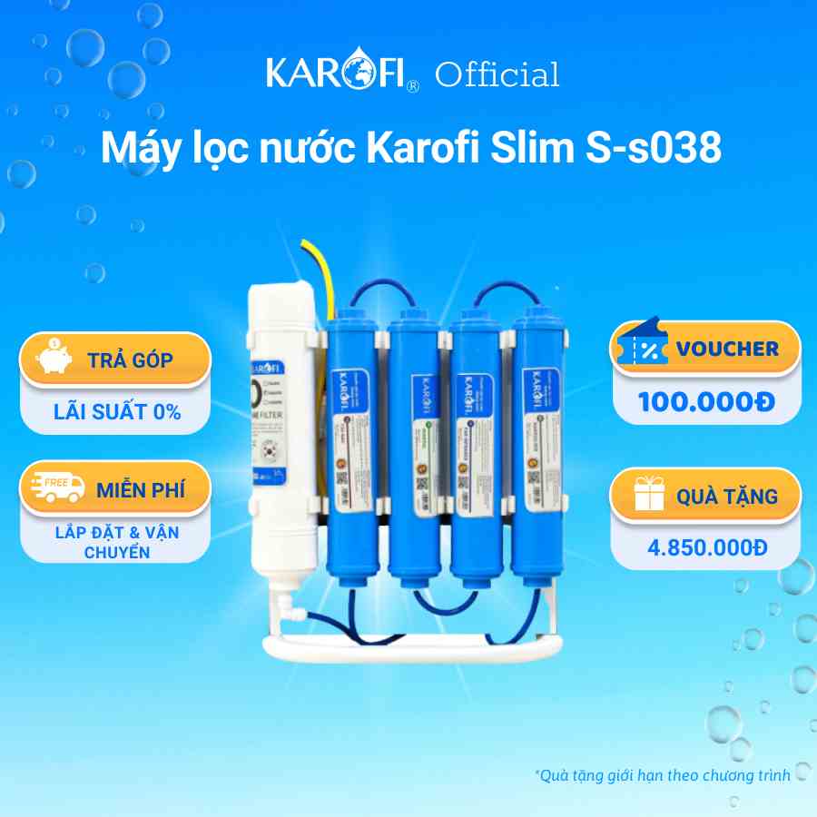 Máy lọc nước để gầm 8 lõi, màng ro Hàn Quốc Karofi Slim S-s038 - Bảo hành 36 tháng