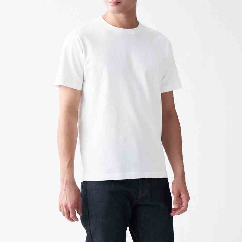 Muji Áo Thun Vải Jersey Cotton Ấn Độ Cổ Tròn Ngắn Tay