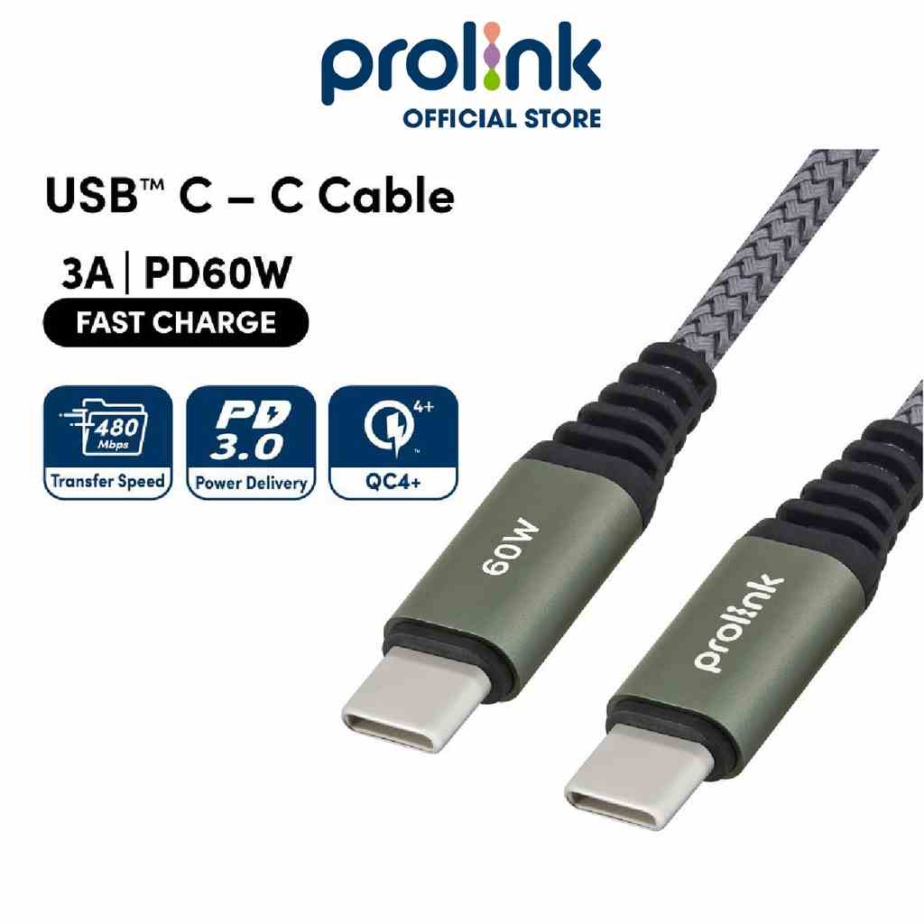 Dây sạc type C to C PROLINK GCC_60_01 dài 1M, sạc siêu nhanh 60W, dành cho Samsung, Xiaomi, iPad Pro