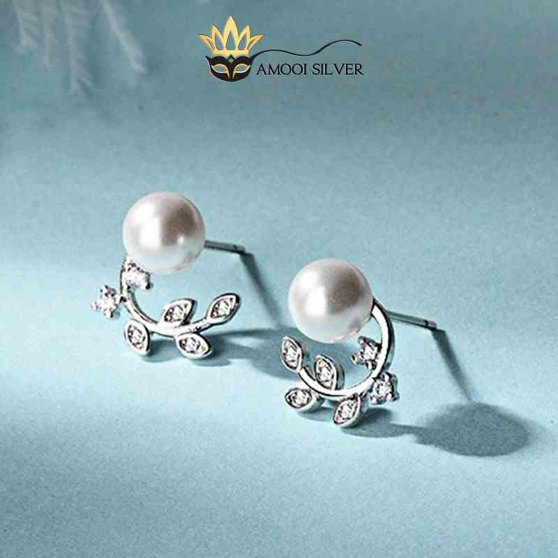 [Mã BMLTB35 giảm đến 35K đơn 99K] Bông tai bạc S925 nguyệt quế ngọc ngà - Amooi Silver AB206