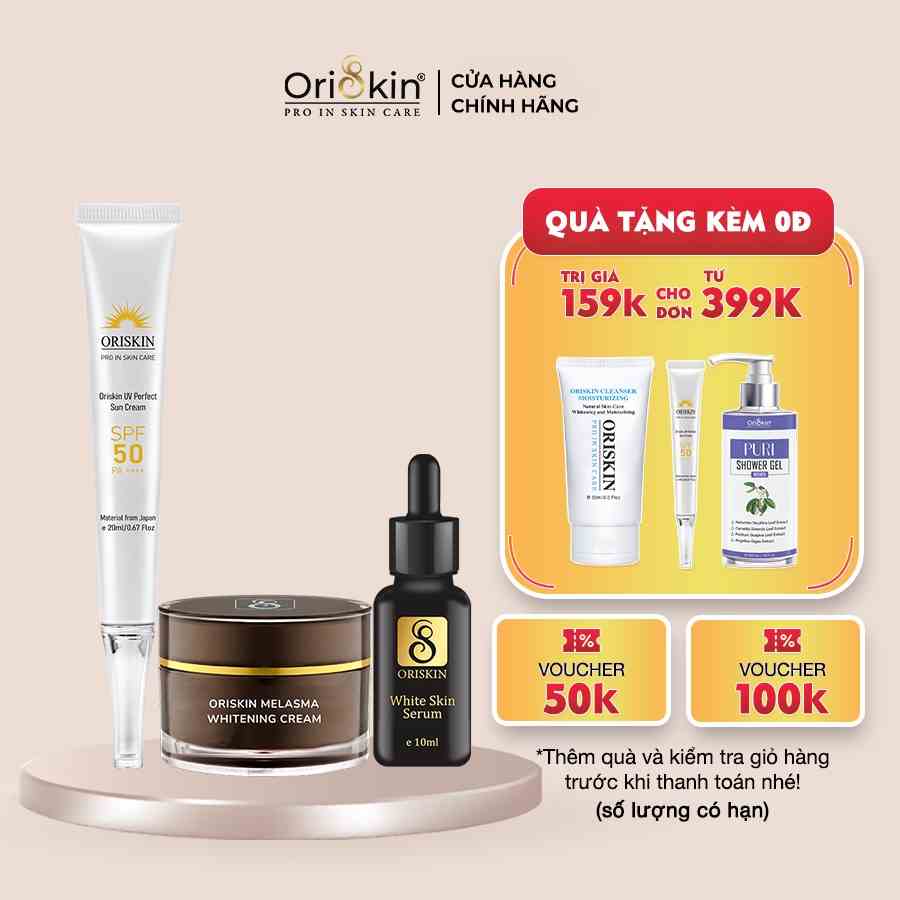 Bộ đôi kem dưỡng giảm Nám Nhỏ ORISKIN MELASMA WHITENING CREAM 6g và kem chống nắng ORISKIN UV PERFECT SUN CREAM 20ml