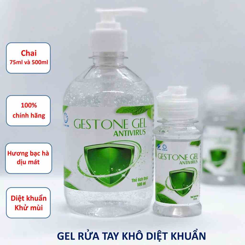 Gel rửa tay khô sát khuẩn Gold Wings GESTONE hương bạc hà mát lạnh chai 75ml và 500ml