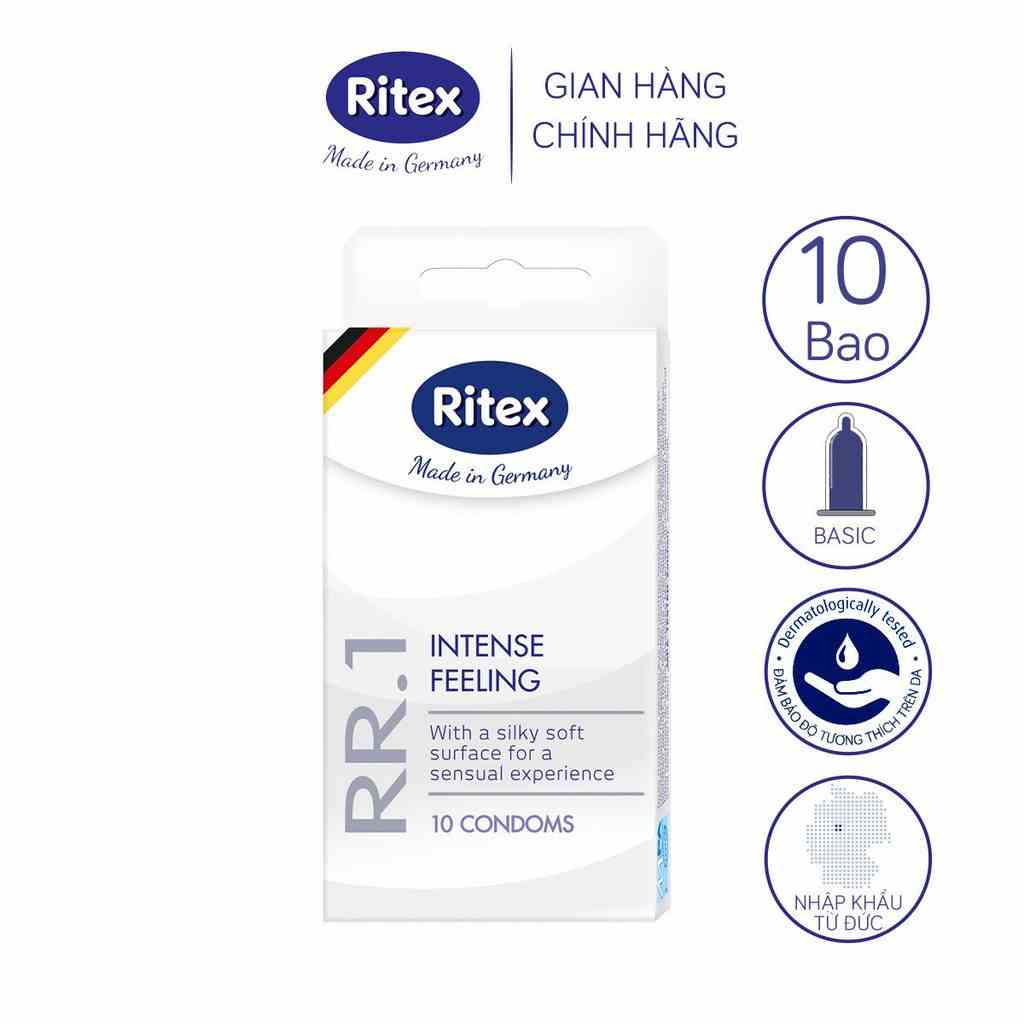 Bao cao su Ritex RR1 trong suốt, mềm mịn, siêu bền hộp 10 bao - Hàng nhập khẩu chính hãng